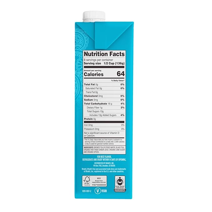 Bhakti Chai Tea Concentrate | Original, Organic Fresh Ginger, Black Tea, Sweetened, Spiced, Dairy-Free, Vegan (Pack of 6)