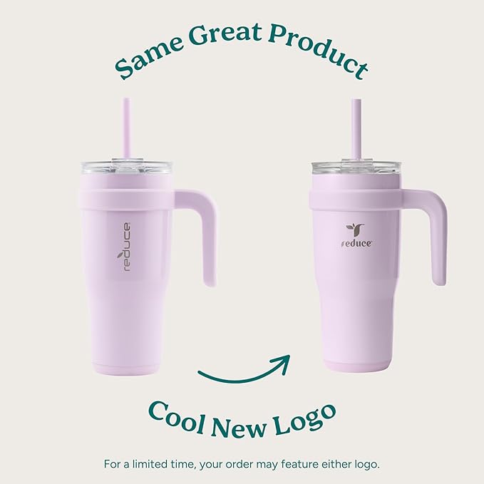 REDUCE 24 oz Tumbler with Handle - Vacuum Insulated Stainless Steel Travel Mug with Sip-It-Your-Way Lid and Straw - Keeps Drinks Cold up to 24 Hours - Sweat Proof, Dishwasher Safe - OG Papaya