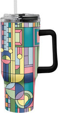 RainCaper 18/8 Stainless Steel Insulated Water Tumbler with Straw | 30oz, BPA-Free, Double Wall for Hot & Cold | Travel-Friendly, Cup Holder Ready (Frank Lloyd Wright Saguaro Forms)