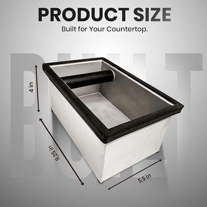 Rattleware Stainless Steel Knock Box | Heavy-Duty Espresso Grounds Container, Welded Bar, Durable and Efficient for Baristas - Quality Coffee Preparation (9.25"x5.5"x4")