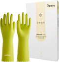 LANON 3 Pairs wahoo Skin-Friendly Cleaning Gloves, Dishwashing Kitchen Gloves with Cotton Flocked Liner, Reusable, Non-Slip, Bud Tender, Medium