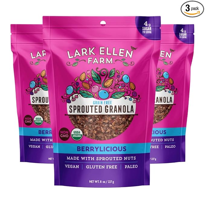 Lark Ellen Farm Berrylicious Granola Clusters: Raw, Organic, Vegan. Low Carb, Paleo. Gluten-Free Bites. Healthy Snack, Healthy Breakfast, Cereal or Yogurt 8 oz - 3 Count