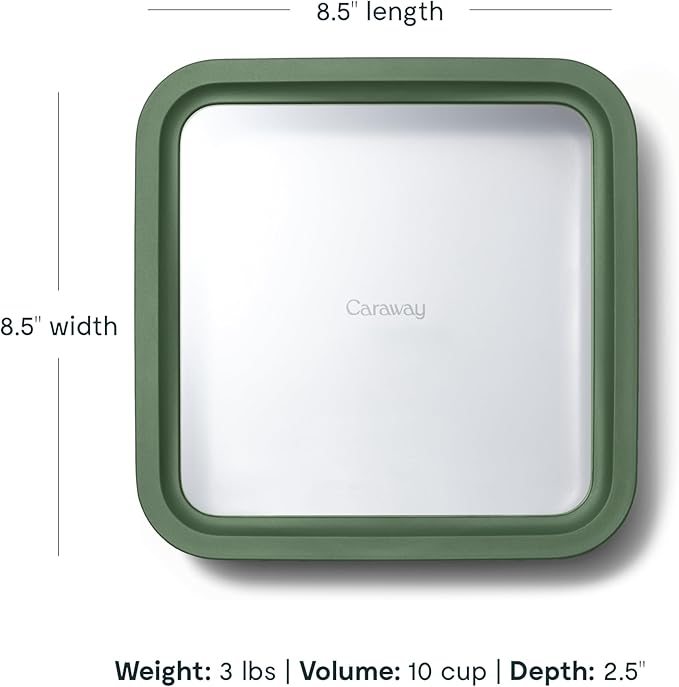 Caraway 6pc Glass Food Storage Set – 10 Cup Food Containers (6) - Ceramic Coated - Non Toxic, Non Stick with Lids - Microwave Safe - Sage