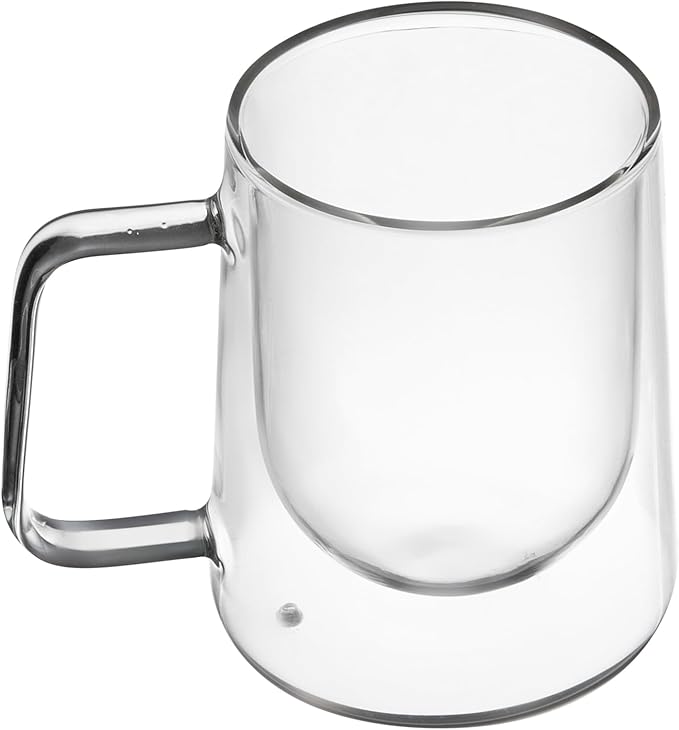 Restaurantware-Forma Professional 10.2 Ounce Double Wall Coffee Mugs, 12 Insulated Coffee Mugs With Handle - Dishwashable, Reusable, Clear Glass Beverage Cups, Freezable, For Hot Or Cold Beverages