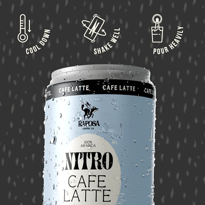 Raposa Nitro Cold Brew Ready to Drink Coffee 250ml - 8.45oz - Made with Oat Milk- Dairy Free - Vegan Cold Brew Ready to Drink, Non GMO, No Artificial Anything - 150mg Caffeine (Cafe Latte (12 Pack))