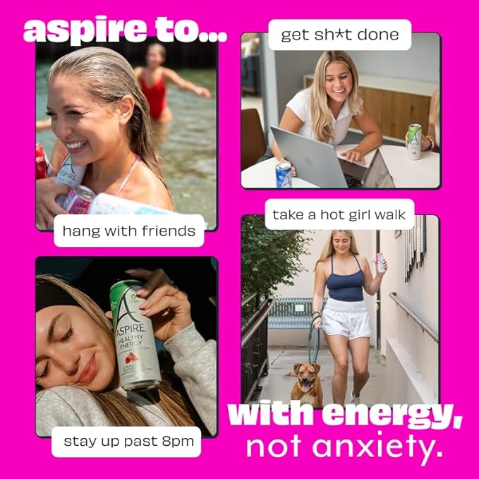 ASPIRE® Raspberry Acai, Healthy Energy Drink 80mg Natural Caffeine, Zero Sugar No Carbs Keto Friendly, 24 Pack Green Tea Sugar Free Drink Low Caffeine Zero Calorie