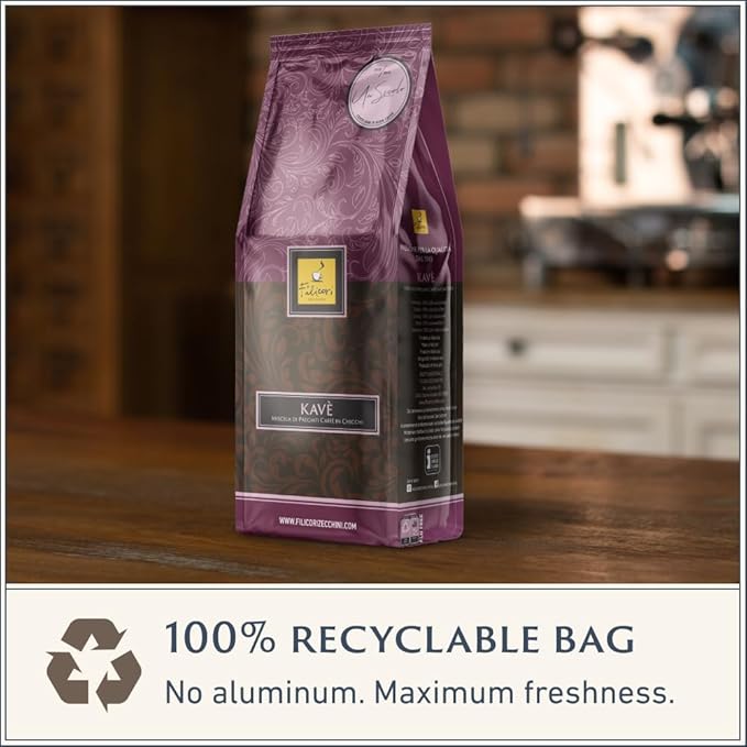 Filicori Zecchini Italian Espresso Beans – Whole Bean Coffee Medium Roast Arabica & Robusta Blend – Low Acidity, Slow Roasted – Kavè 2.2lb Bag