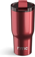 RTIC 20oz Essential Tumbler with Lid, Insulated, Stainless Steel, Metal, Double Wall Vacuum-Insulation, Ceramic Lined, Travel Cup for Iced Coffee, Tea, Hot and Cold Drink, Black Cherry Metallic