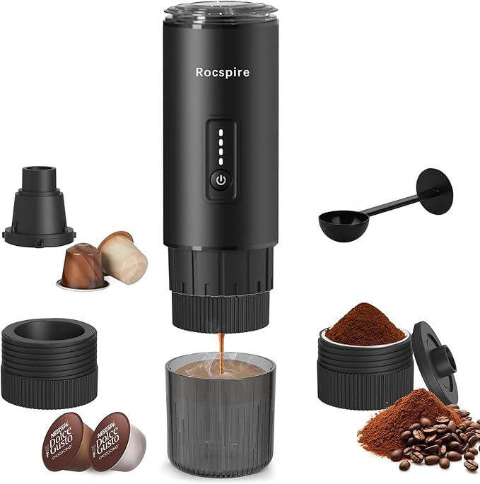 Stainless Steel Portable Espresso Maker | 7500mAh Rechargeable Battery | 20 Bar Self-Heating with USB-C | Works with Most Capsules Compatible for Camping, Travel, Outdoor (Black)