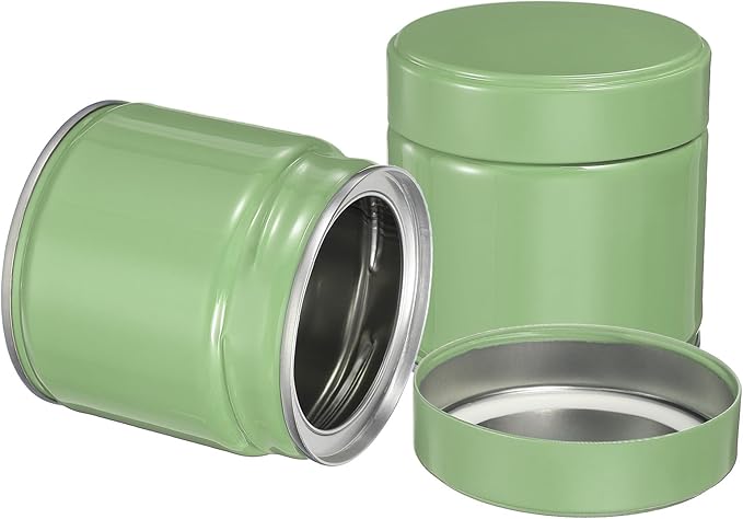 uxcell 2Pcs Round Tea Canisters, 3" x 3" Airtight Metal Tea Containers for Loose Tea, Coffee Beans, Spices - Durable, Compact, and Stylish Storage Tea Tin (Silver Green)