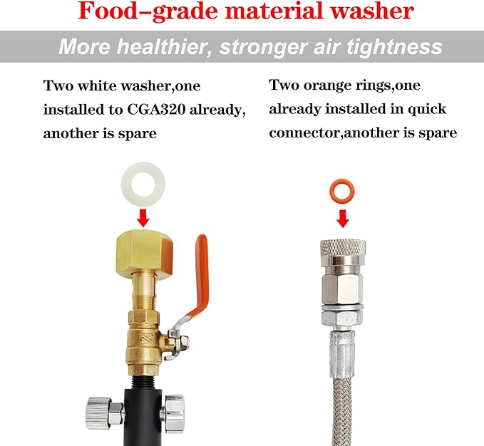 Soda Maker Adapter Hose Kit with Flow Control Ball Valve and 60inch Stainless Steel Hose,Carbonated Water Machine Co2 Tank Adapter Compatible with Jet One Touch Fizzi Aqua Fizz Blue Cylinder