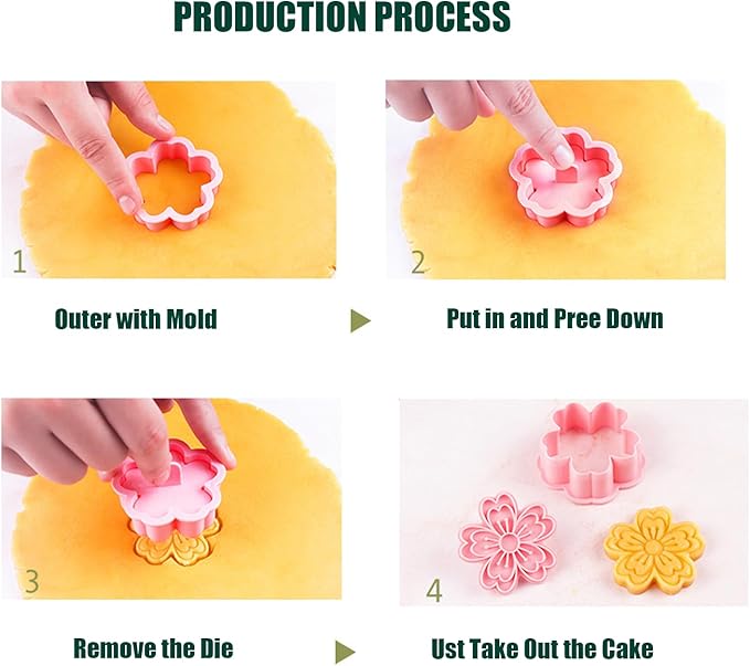 8PCS Flowers Cookie Cutter Sets Daisy Rose Cookie Cutters with Plunger Stamps Sun Flower 3D Plastic Pressable Biscuit Molds Cake Cooie Baking DIY Supplies (A8)