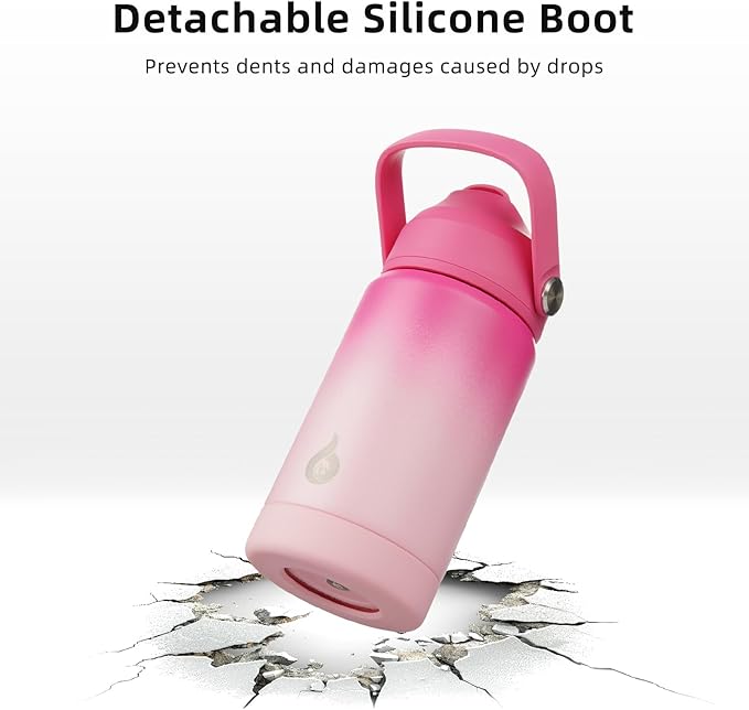 BJPKPK Insulated Water Bottle with Straw Lid, 12oz Thermos Water Bottles, Flex Handle & Non-slip Boot, BPA Free Leak Proof Stainless Steel Metal Thermos, Tumblers, Cups,Pearl Pink