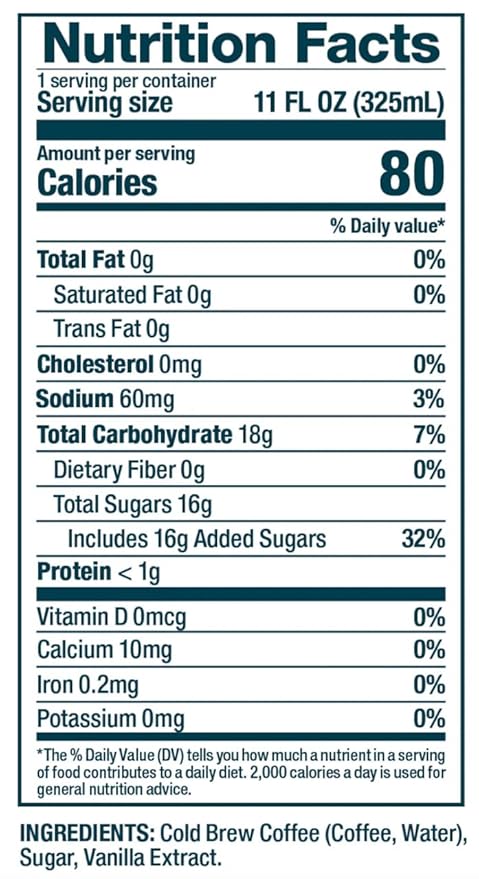 happy coffee tahitian vanilla cold brew, 11 oz. cans, 12 pack, notes of marshmallow & magic, 100% arabica beans, no artificial flavors or artificial sweeteners