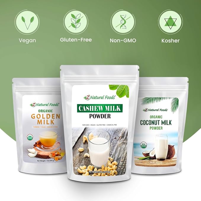 Z Natural Foods Organic Cashew Milk Powder - All Natural Creamer - Perfect For Coffee, Smoothies, Cereal, Drinks & Baking - Vegan, Gluten Free, Non GMO, Kosher, & Dairy Free - 5 lbs