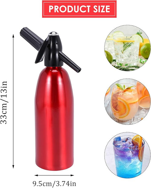 1L Portable Home Soda Maker – Aluminum Soda Siphon, Vintage Seltzer Bottle for DIY Homemade Carbonated Drinks, Sparkling Water Maker for Healthy Soda Water & Cocktails (Red)