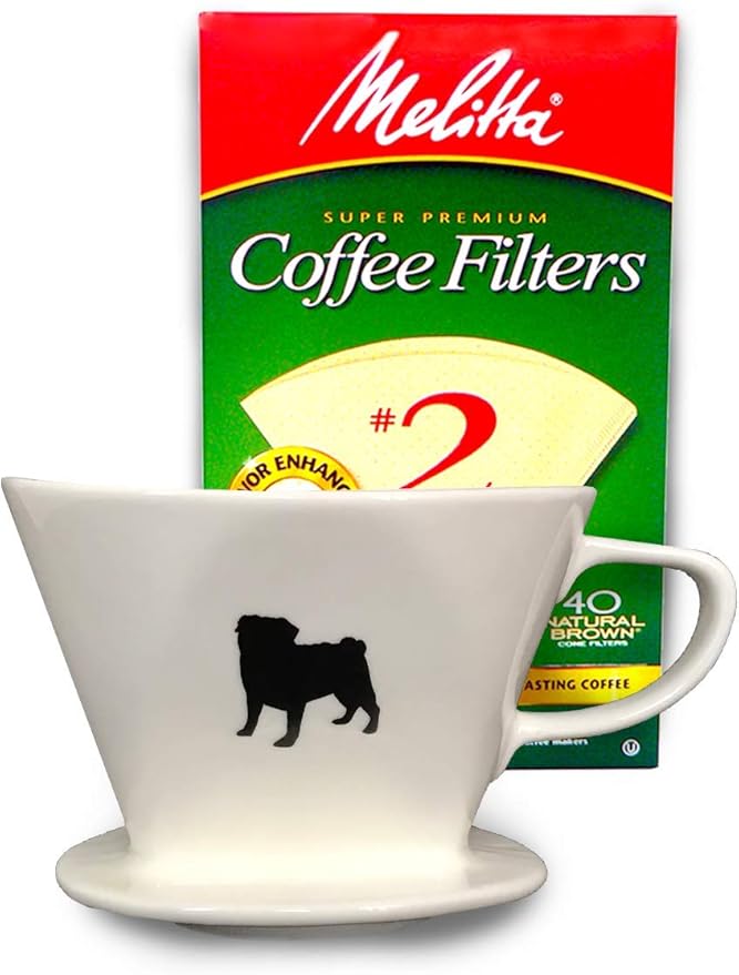 Pug Coffee Pour Over Single Cup Ceramic Brewer Coffee Maker with Melitta Filters