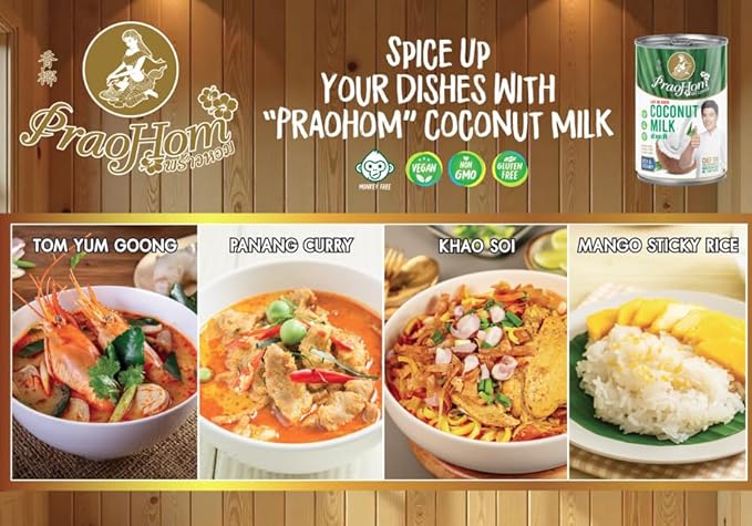 Praohom Coconut Milk 33.84 Fl Oz - Plant Based, Dairy Free Milk Alternative - Pure and Rich Thai Coconut Milk - No Added Sugar - Ideal for Cooking and Baking (1 Liter (Pack of 6))