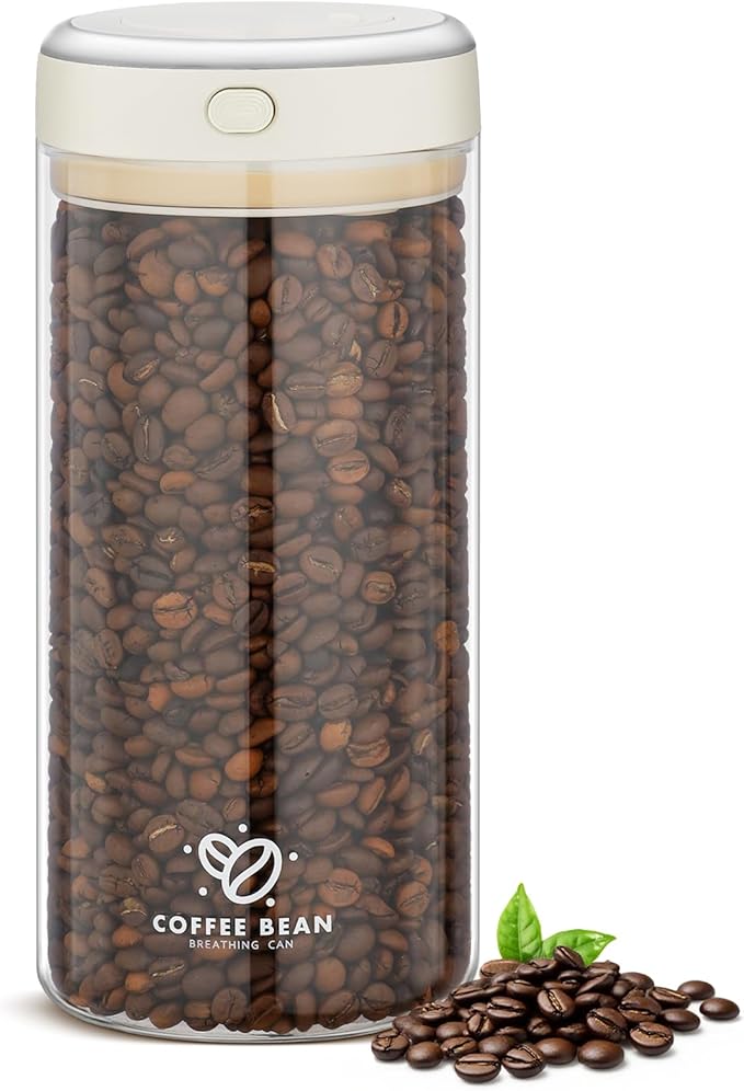 Glass Coffee Storage Canister, 57oz Airtight Coffee Bean Container with One-way CO2 Valve, Seal Locking Lid, and Date Tracker - Premium Glass Canister for Fresh Beans