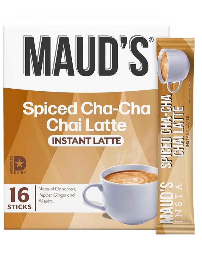 Maud's Spiced Chai Tea Latte Instant Packets, 16 ct, 100% Gourmet Blended Tea Leaves, Instant Hot or Iced Chai Tea Latte - Just add water