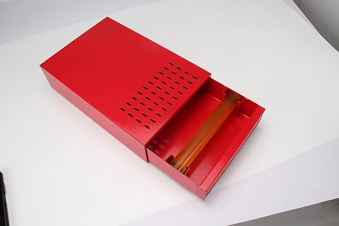 Large Size Espresso Coffee Knock Box Drawer, Stainless Steel Pull-Out Style Coffee Grounds Powder Container Bin for Cafes Restaurant Home Bar, 14.96 x 10.03 x 3.93 inch (Red)