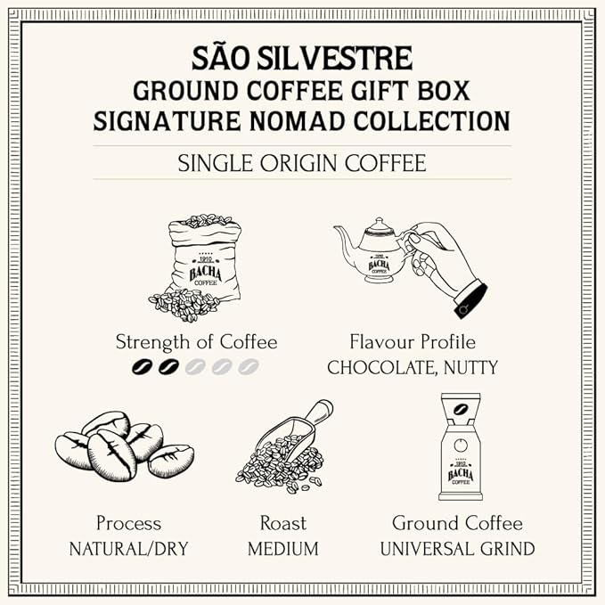 Bacha Coffee | São Silvestre Single Origin Signature Nomad Collection, Medium Roast, 100% Arabica Specialty Coffee, Ground Beans, 250g