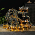 Glass Teapot Set with Infuser Semi Automatic Dragon Tea Set with 6 Small Cups (blue golden dragon-b)