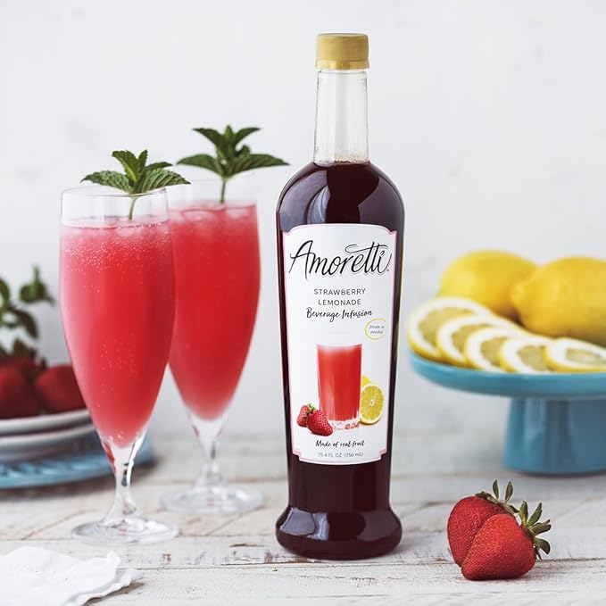 Amoretti - Strawberry Lemonade Beverage Infusion - Drink Mix & Water Enhancer with Pump for Flavoring Cocktails, Waters, Teas, and other Beverages, Preservative Free