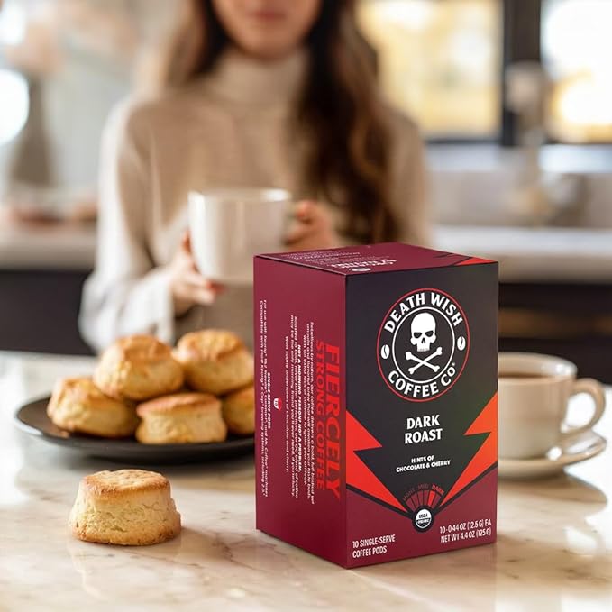 Death Wish Coffee, Dark Roast Single-Serve Coffee Pods, 10 Count