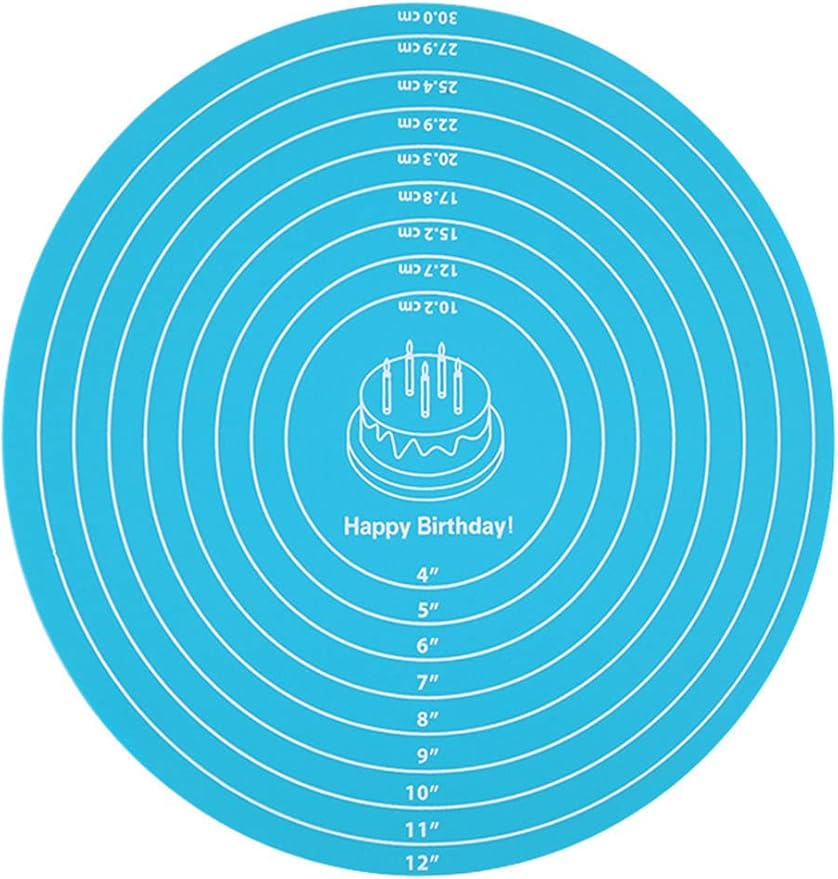 Silicone Baking Mat Cake Mat Silicone Cake Mat Silicone Baking Mat with Measurements for CakeTurntable Stand Non-Stick Heat Resistant Pastry Baking Sheet -Blue