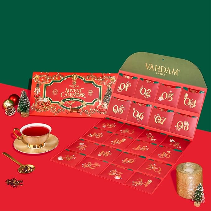 Limited Edition - Advent Calendar 2025 Folding Gift Box | 24 Unique Loose Leaf Teas - Holiday Gift Pack | Christmas Advent Calendar 2025 for Adults, Advent Calendar 2025 Adult Women and Men | VAHDAM