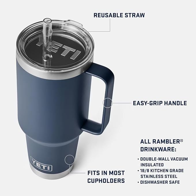 YETI Rambler 42 oz Tumbler with Handle and Straw Lid, Travel Mug Water Tumbler, Vacuum Insulated Cup with Handle, Stainless Steel, Beekeeper