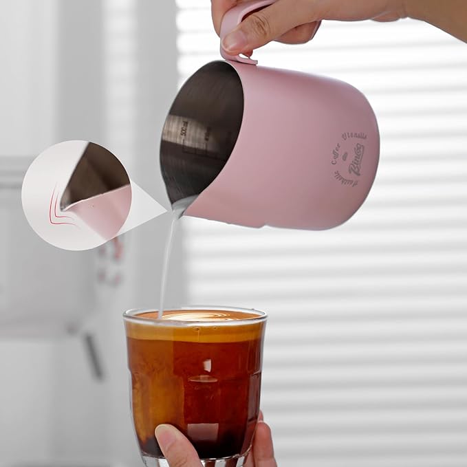 Pink Milk Pitcher 750ML - Espresso Steaming Pitcher with Large Handle and Scale,Stainless Steel Milk Frothing Cup for Cappuccino, Latte Art,Coffee Machine Accessories
