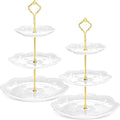 Tatuo 2 Pcs 3 Tier Porcelain Cupcake Stand, Cup Cake Holder Tower, Pastry Serving Elegant Dessert White Ceramic Tiered Stand for Wedding, Birthday, Tea Party(Lace Round Shape)