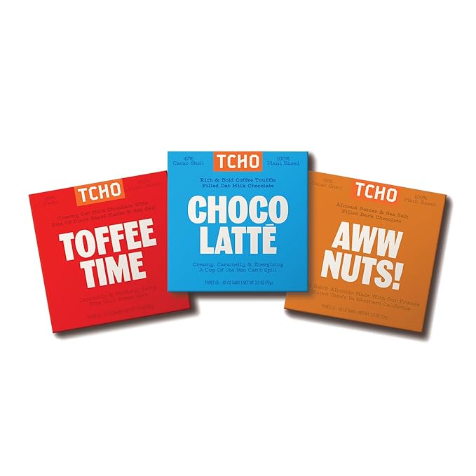 TCHO 3-Bar Chocolate Variety Pack | Toffee Time, Choco Latte & Aww Nuts | Single Origin, Plant Based, Organic & Fair Trade, | Non GMO, Non-Dairy, Vegan, Soy Free (2.5oz each)