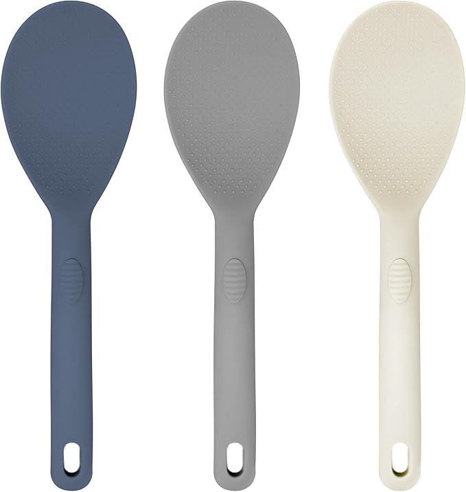 3 Pcs Colorful Silicone Rice Paddle, Heat Resistant Non-Stick Rice Spoon Spatula with Comfortable Handle for Cooking and Serving Mashed Potatoes, Scrambled Eggs, Sticky Bread Pudding