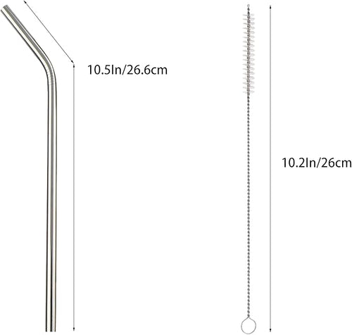 10 Pcs Stainless Steel Straws, Reusable Drinking Straws, Bent Metal Straw Sets with 2 Pcs Cleaning Brushes (Silver, 10.5 Inch)