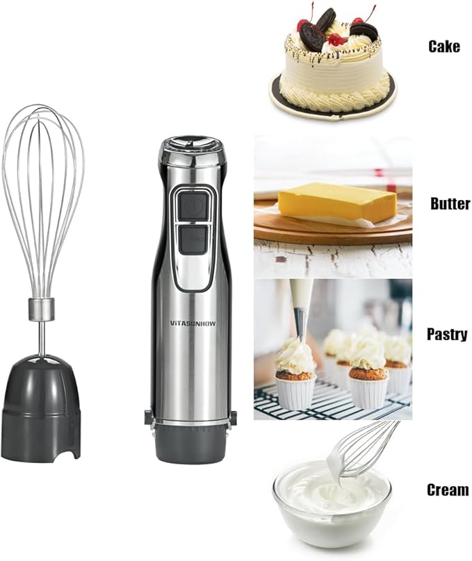 500W Powerful Hand Blender, 4-in-1 Immersion Blender with 6-Speed & Turbo, BPA-Free 600ml Beaker, Whisk, Food Chopper, Stainless Steel Blades, Ergonomic Grip