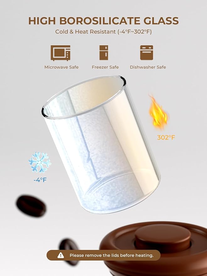 Borosilicate Glass Coffee Jar 600 ml – Pop Top Airtight Coffee Canister with CO2-Release Valve, 7 Oz Coffee Container for Ground Coffee, Brown