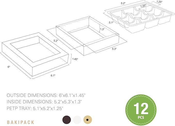 BAKIPACK 12 Truffle Boxes, Chocolates Box, Gold Truffle Gift Packaging with 9-Piece Plastics Tray