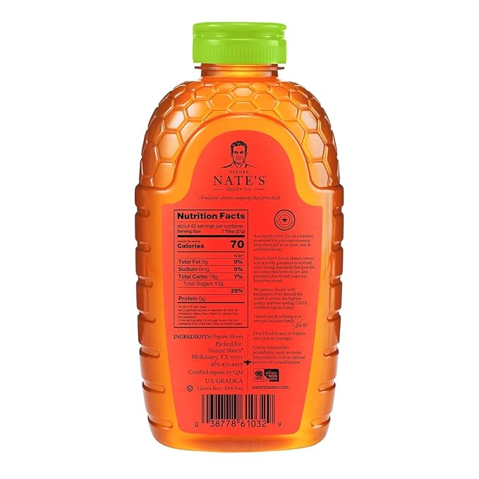 Nate's Organic 100% Pure, Raw & Unfiltered Honey - USDA Certified Organic - 32oz. Squeeze Bottle
