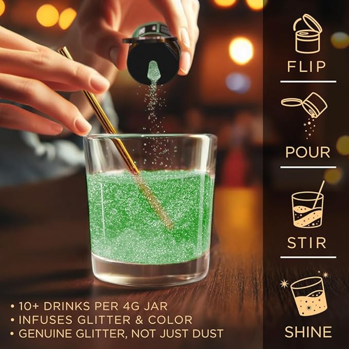Brew Glitter Green Edible Drink Glitter 1x 4g Jar for Cocktails, Beer, & Beverages