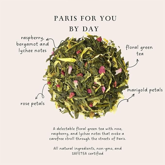 Palais des Thés - Paris For You By Day - Green Tea, Rose & Raspberry - 3.5oz Loose Leaf Metal Gift Tin, Serves 20-25 Cups