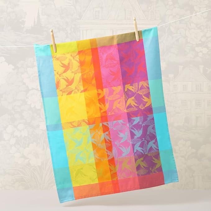 Garnier Thiebaut Mille Colibris Tor Antilles (One Thousand Hummingbirds) French Kitchen Towel 22"x30", Cotton, Jacquard