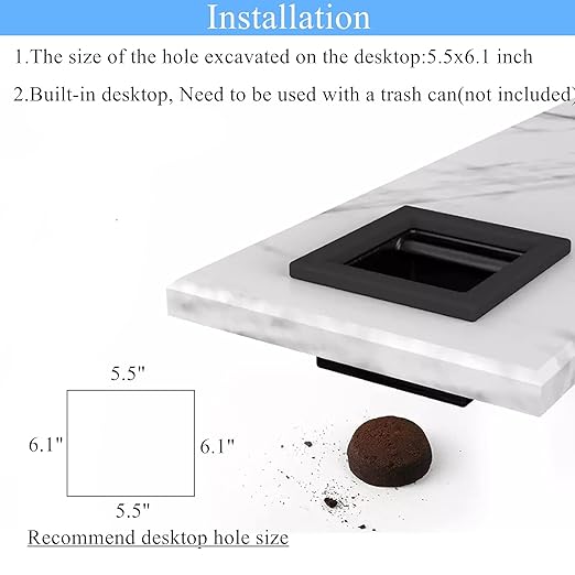 Espresso Coffee Ground Knock Box Chute, Built-in Desktop Waste Bucket, Stainless Steel Bottomless Knocking Residue Box (Rectangle)