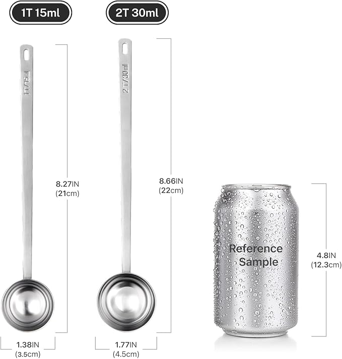 2Pcs Coffee Scoop Spoon - 1 Tbsp (15ml) & 2 Tbsp (30ml) Measuring Tablespoon - Stainless Steel Coffee Measuring Spoon - Long Handle Measuring Spoons for Ground Coffee, Loose Tea and Powder