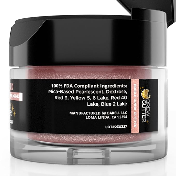 Brew Glitter - Rose Gold Edible Drink Glitter 1x 4g Jar for Cocktails, Beer, & Beverages