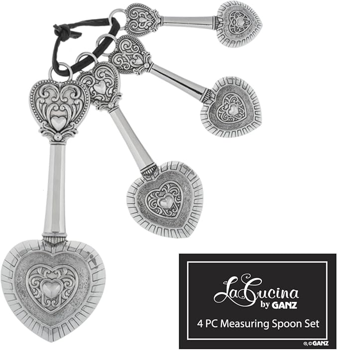 Ganz ER48885 Hearts Zinc Measuring Spoon- 4 piece set