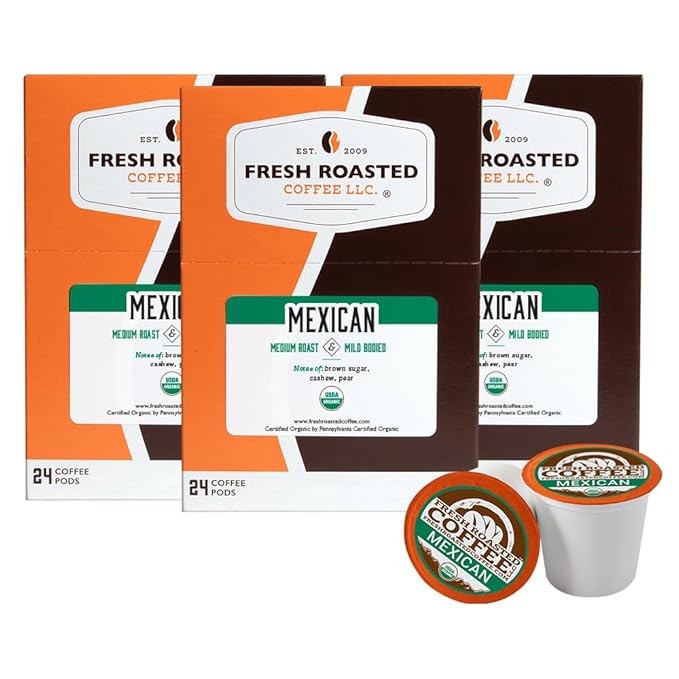 Fresh Roasted Coffee, Organic Mexican | Mold & Myco 3rd Party Tested, USDA Organic, Kosher | Medium Roast 72 Pods for K Cup Brewers