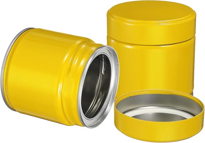 uxcell 2Pcs Round Tea Canisters, 3" x 3" Airtight Metal Tea Containers for Loose Tea, Coffee Beans, Spices - Durable, Compact, and Stylish Storage Tea Tin (Yellow)